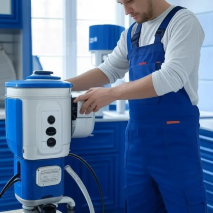 Profesjonalny serwisant instalujący filtr wody w domu